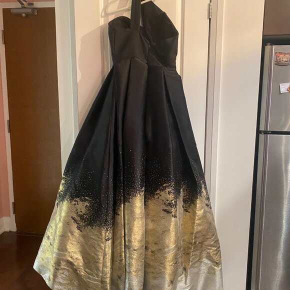 Terani Couture: Black with Gold Ombre evening gown - One Shoulder Dramatic Neck - Picture 5 of 7